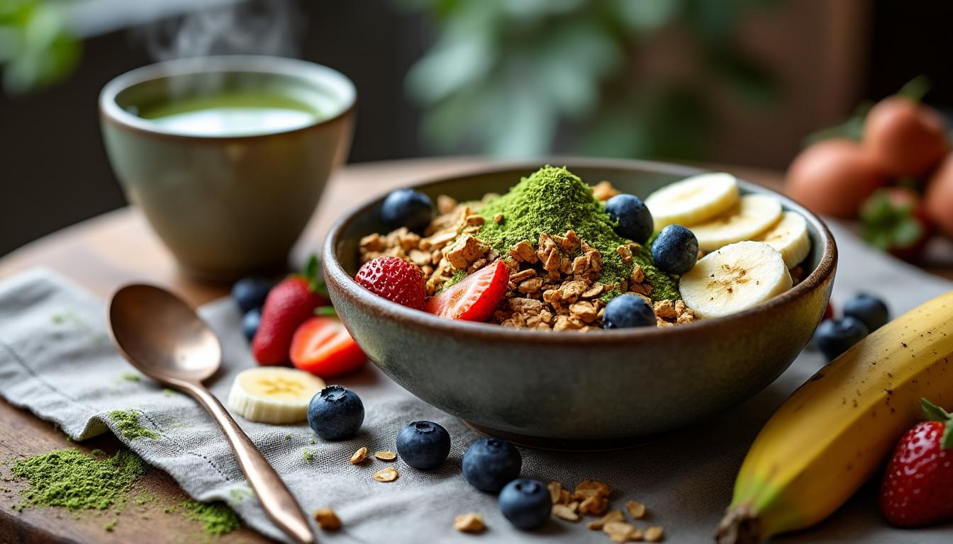 découvrez le granola de claire au matcha, une délicieuse combinaison de saveurs et de bienfaits pour bien commencer votre journée. riches en nutriments et parfaits pour un petit-déjeuner équilibré, ces granolas vous apporteront énergie et vitalité tout au long de la matinée.