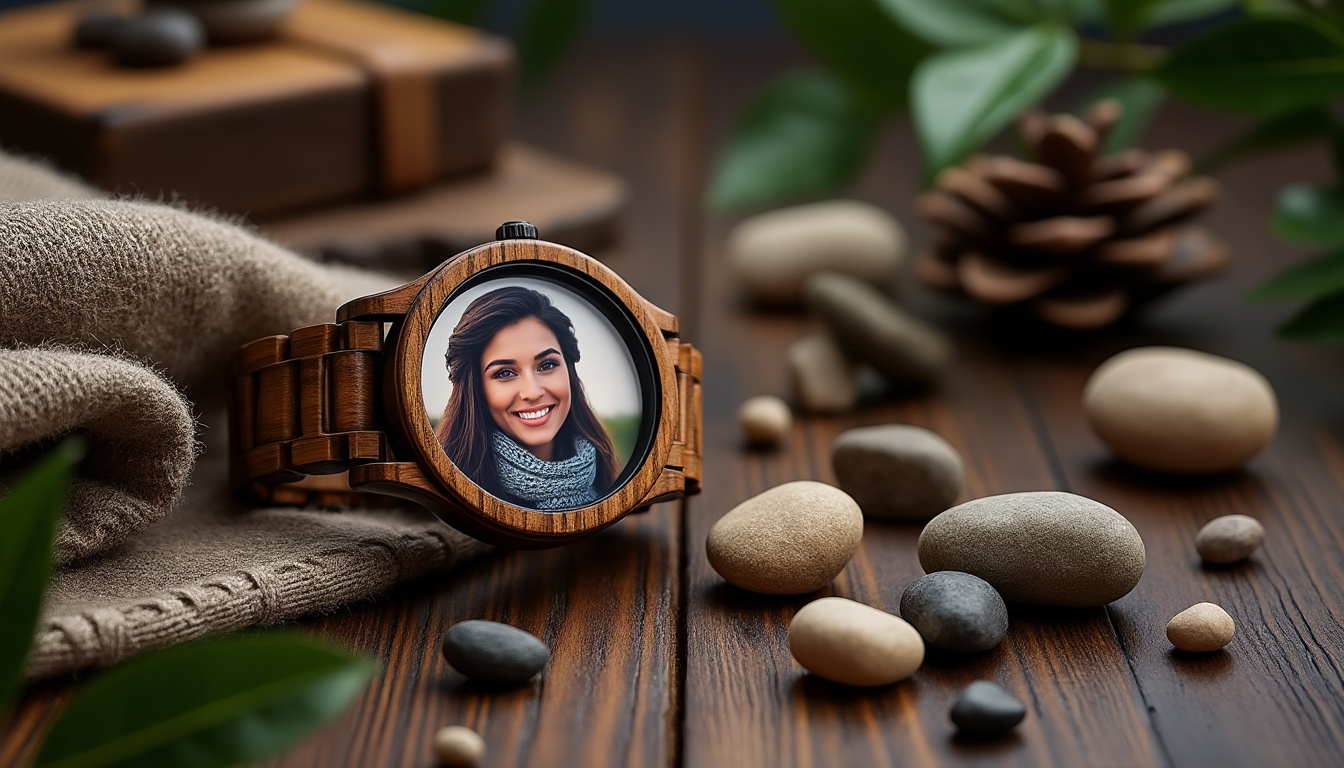 offrez un cadeau unique avec une montre en bois personnalisable, où vous pouvez ajouter une photo spéciale. une idée parfaite pour surprendre vos proches lors des anniversaires et créer un souvenir inoubliable !