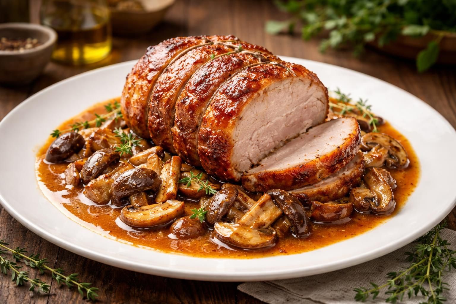 apprenez à préparer un délicieux rôti de porc au cookeo accompagné d'un fond de veau aux champignons, une recette savoureuse et facile qui séduira vos invités.