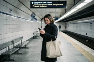 Quai de métro TCL presque vide à Lyon lors d'une journée de grève des transports en commun